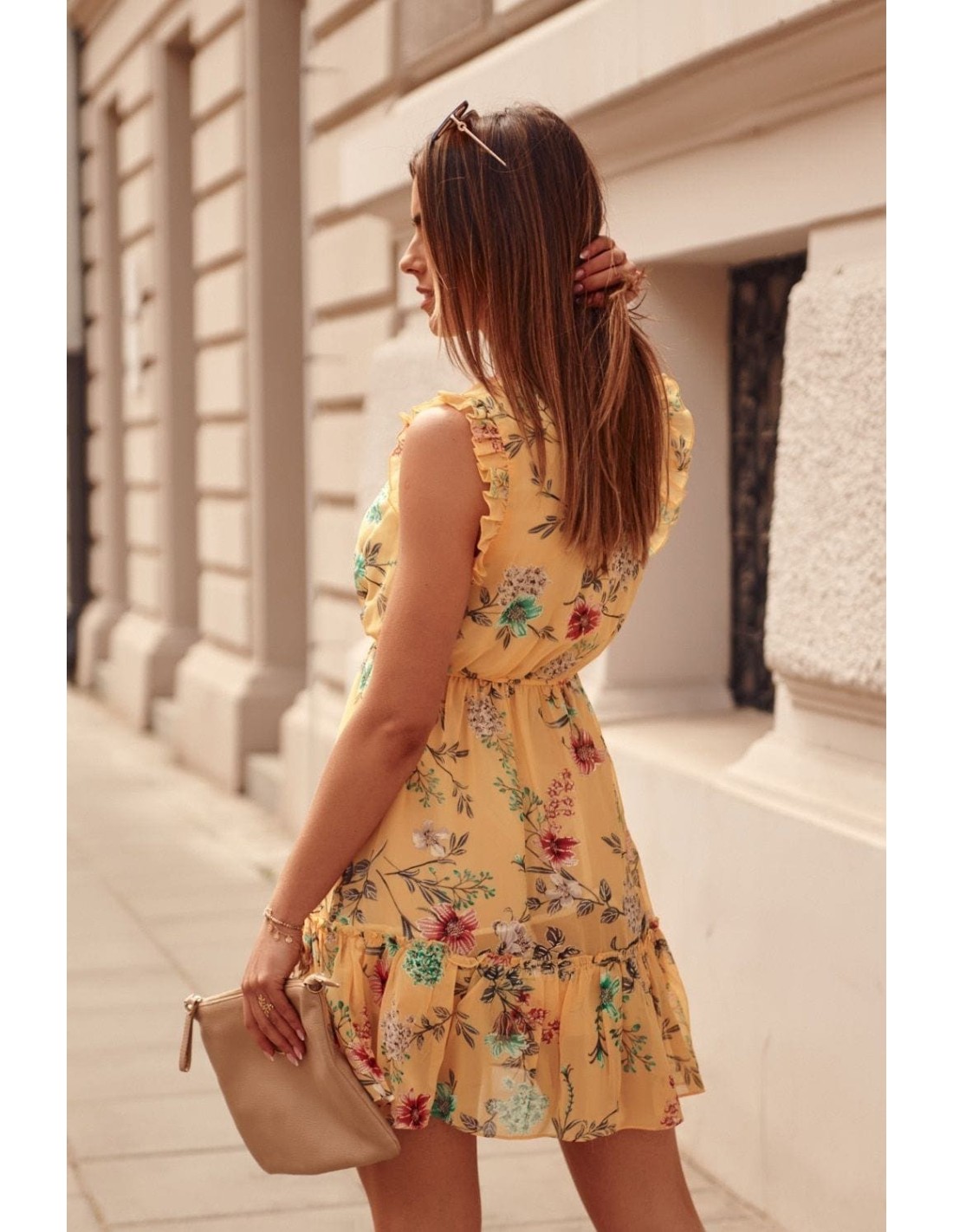 Delicate yellow floral dress PR3187 - Online store - Boutique